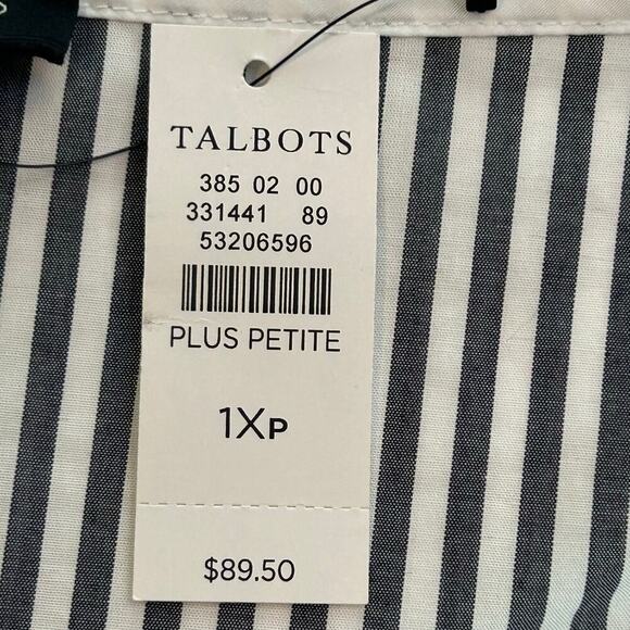 Talbots plus petites NWT black striped poplin 3/4 sleeve tunic top size 1XP - Picture 8 of 10